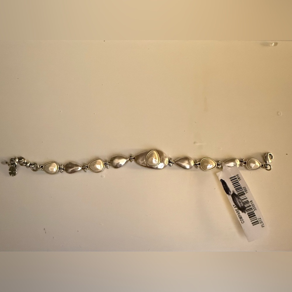 Silver Tone Imitation Pearl Link Bracelet, NWT